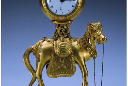 Gilded copper clock and horse