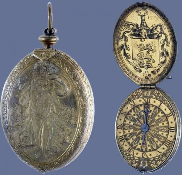 Montre ovale à échappement à verge en laiton. Londres, 1589. Signée: «Ghyllis van Gheele» © Trustees of the British Museum