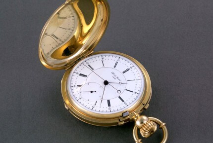 Pocket hunter watch with independent seconds and jumping one-fifth seconds, signed 