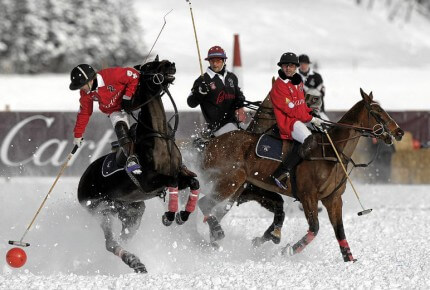 Each year in St Moritz, the Cartier Polo World Cup on Snow takes polo onto ice © Cartier
