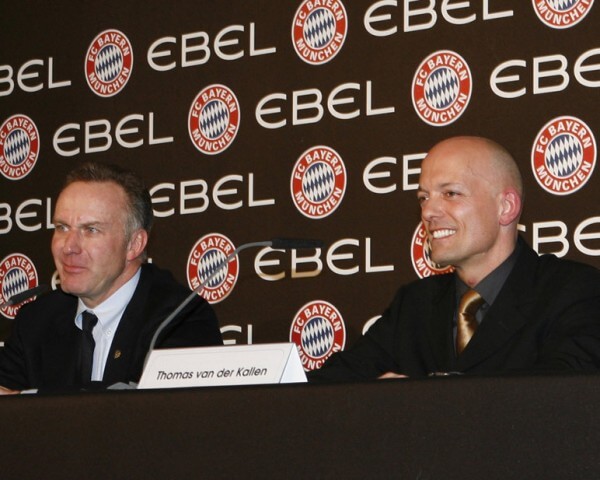 FC Bayern Munich's Executive Board Chairman Karl-Heinz Rummenigge and EBEL CEO Thomas van der Kallen