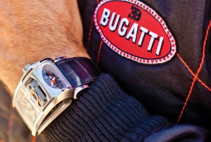 On the wrist of Bugatti test driver Pierre-Henri Raphanel the new Parmigiani Bugatti Super Sport watch © Parmigiani