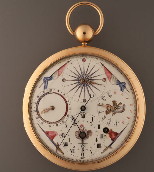 Montre à cadran émaillé, avec quantièmes, jours de la semaine et phases de lune Nicoud à Sallanches, vers 1793. Collection privée © MIH