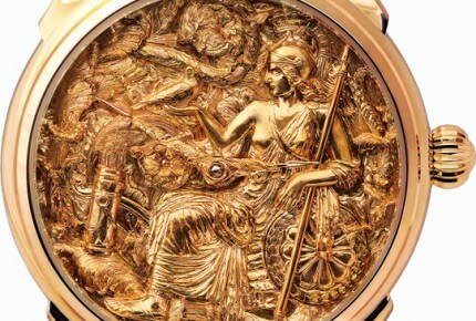 Beijing Watch Factory “Athena” Deep Repousse/Embossed gold dial work “Greek Peace of Athena”, movement 18kt gold Cal. SB18, 38mm 18kt gold case © Beijing Watch Factory