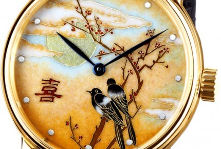 Beijing Watch Factory series of delicate enamels showing tranquil scenes: the Paradise Flycatcher © Beijing Watch Factory