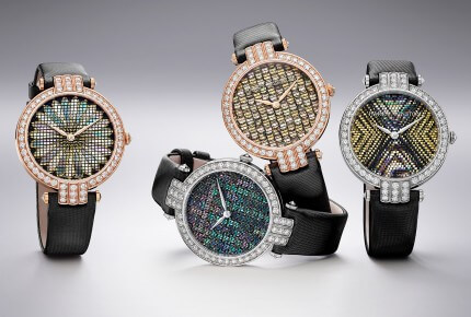 Harry Winston Premier Precious Weaving Automatic 36 mm. The decoration of the dial uses Raden, a Japanese weaving technique that combines gold thread with fragments of mother-of-pearl.