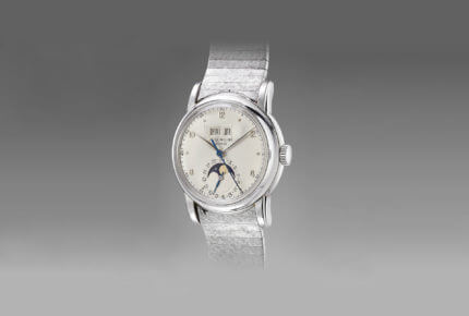 Patek Philippe Ref. 2497, a white gold perpetual calendar with moonphases from 1954, sold at Phillips for CHF 2,292,500, a record for this model.