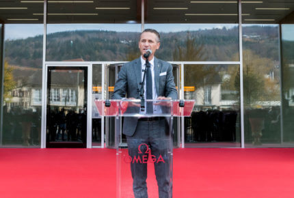 Raynald Aeschlimann in front of the Omega factory, Bienne © Omega