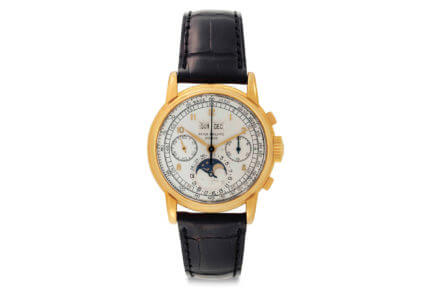 Lot 100 - Patek Philippe chronographe à calendrier perpétuel avec phases de lune en or Référence 2499 – Lot 100 vendu pour USD 636’500