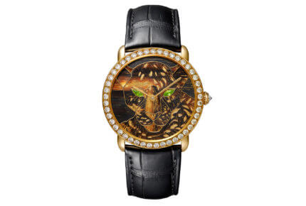 Ronde Louis Cartier Watch With Wood And Gold Leaf Marquetry © Cartier