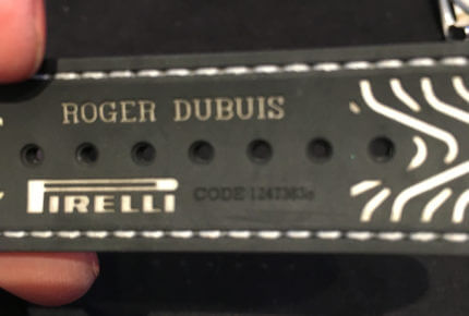 The numbered strap of the Roger Dubuis Excalibur Spider Pirelli limited series