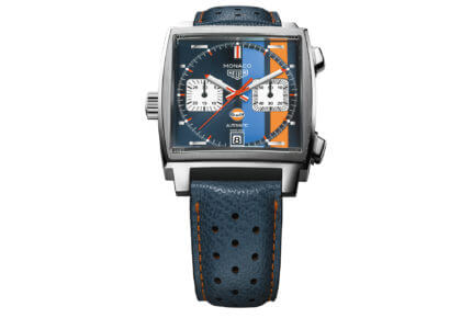 The TAG Heuer Monaco Gulf Special Edition with the Gulf Oil logo on its dial.