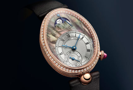 Breguet Reine de Naples 8908 with 128 diamonds set into the case, including the rehaut, and a Tahitian black mother-of-pearl dial.