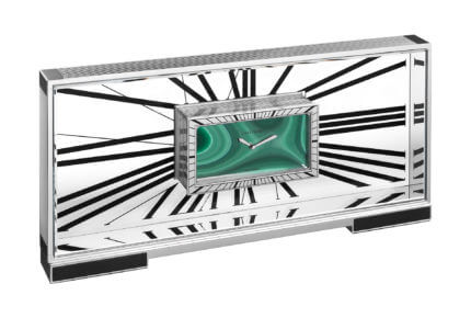 Exceptional Malachite clock, steel, mineral glass, 6002 MC mechanical movement with 8 days of power reserve © Cartier
