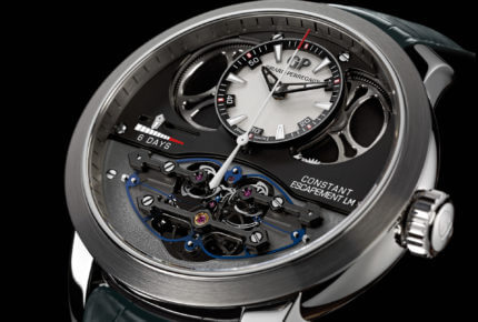 Girard-Perregaux is the first watchmaker to have developed a mechanism that uses a flexible blade as an escapement, showcased on the dial of the Constant Escapement.