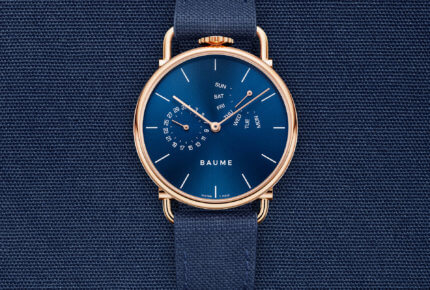 Baume custom timepiece blue cotton material