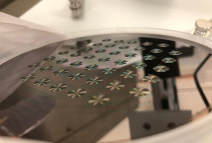 Silicon wafer with lithographic mask before the plasma etching process