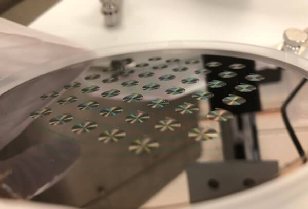 Silicon wafer with lithographic mask before the plasma etching process