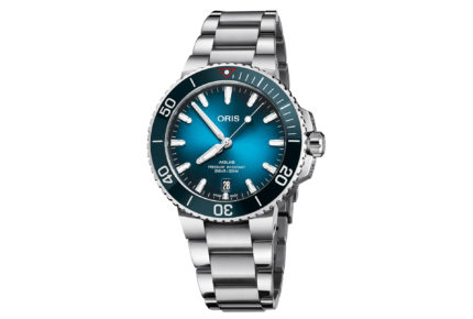 Oris Clean Ocean Limited Edition, a special edition of the Aquis diver’s line, water resistant to 300 metres, with a screw-in crown and caseback.