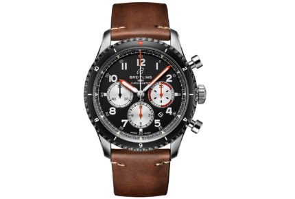 The Breitling Aviator 8 Mosquito Night Flight contains Breitling’s elite automatic Calibre 01 chronograph. $7,710 with tang buckle and $7,960 with folding clasp.