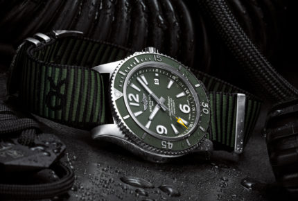 The Breitling Superocean Outerknown, with green NATO-style Econyl strap.