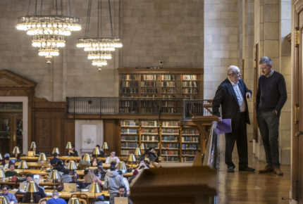 Colm Toibin, mentor in literature with his protégé Colin Barrett at the New York Library