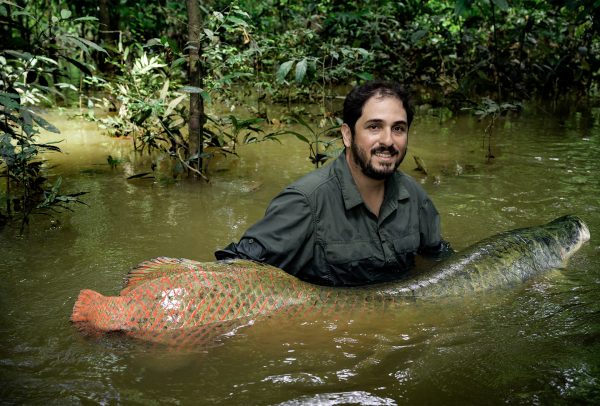 Rolex Awards for Enterprise 2019 - João Campos‐Silva holding an average‐sized arapaima of about 60kg. These fish weigh up to 200kg - © Rolex / Marc Latzel