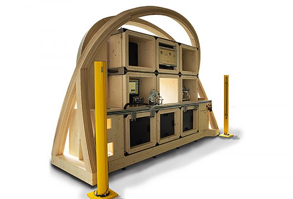The prototype microfactory is made from Swiss wood; a renewable material that absorbs vibrations.